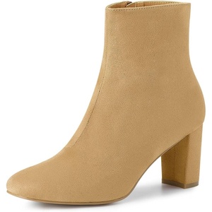 image:imageAllegra K Womens Chunky Heels Zipper Ankle Boots  Round Toe Wide Calf Heel 3 Inches Party Halloween days Christmas Days Dating EveningCamel