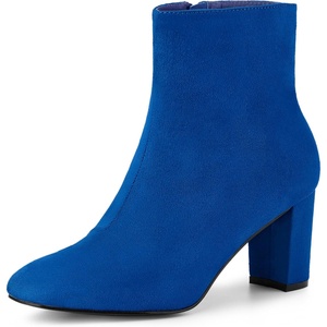 image:imageAllegra K Womens Chunky Heels Zipper Ankle Boots  Round Toe Wide Calf Heel 3 Inches Party Halloween days Christmas Days Dating EveningDark Blue