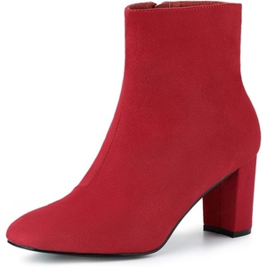 image:imageAllegra K Womens Chunky Heels Zipper Ankle Boots  Round Toe Wide Calf Heel 3 Inches Party Halloween days Christmas Days Dating EveningRed