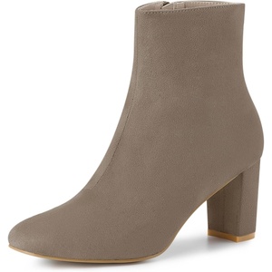 image:imageAllegra K Womens Chunky Heels Zipper Ankle Boots  Round Toe Wide Calf Heel 3 Inches Party Halloween days Christmas Days Dating EveningTaupe