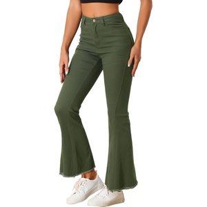 image:imageAllegra K Womens Flare Jeans 70s Outfits High Waisted Stretchy Denim Pants Trendy Bell Bottom JeansArmy Green