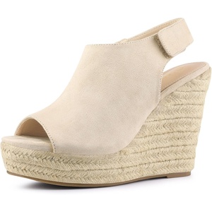 image:imageAllegra K Womens Platform Sandals Wedge Heels  4 12 inches Heel Espadrille Slingback Comfortable Faux Suede perfect for Evening Party Wedding Date NightBeige