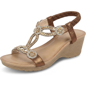 image:imageAllegra K Womens Rhinestone Elastic Band Glitter Platform SandalsBronze