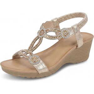 image:imageAllegra K Womens Rhinestone Elastic Band Glitter Platform SandalsRose Gold