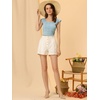 image:imageAllegra K Square Neck Crop Tops for Womens Short Sleeve Ditsy Floral Rib Knit Tee Shirts
