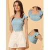 image:imageAllegra K Square Neck Crop Tops for Womens Short Sleeve Ditsy Floral Rib Knit Tee Shirts