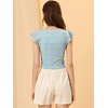 image:imageAllegra K Square Neck Crop Tops for Womens Short Sleeve Ditsy Floral Rib Knit Tee Shirts