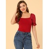 image:imageAllegra K Womens 2023 Elegant Square Neck Tops Semi Sheer Puff Sleeve Blouse