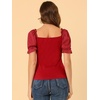 image:imageAllegra K Womens 2023 Elegant Square Neck Tops Semi Sheer Puff Sleeve Blouse