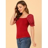 image:imageAllegra K Womens 2023 Elegant Square Neck Tops Semi Sheer Puff Sleeve Blouse