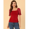 image:imageAllegra K Womens 2023 Elegant Square Neck Tops Semi Sheer Puff Sleeve Blouse