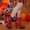 image:imageAllegra K Womens Platform Ankle Boots Lace Up Block Heels Combat Boots  Lace Up Buckle Zipper Heel 3 78 Inches Party Halloween days Christmas Days Dating EveningRed