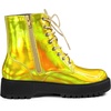 image:imageAllegra K Womens Platform Combat Boots Flat Heels  Colorful Round Toe Side Zipper Heel 1 79 Inches Party Halloween days Christmas Days Dating EveningGold Yellow