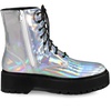 image:imageAllegra K Womens Platform Combat Boots Flat Heels  Colorful Round Toe Side Zipper Heel 1 79 Inches Party Halloween days Christmas Days Dating EveningSilver