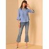 image:imageAllegra K Womens V Neck Pleated Front Blouse Casual Swiss Dots 34 Bell Sleeve Top