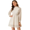 image:imageAllegra K Womens Elegant Long Sleeve Stand Collar High Waist Floral Lace Dress