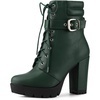 image:imageAllegra K Womens Platform Ankle Boots Lace Up Block Heels Combat Boots  Lace Up Buckle Zipper Heel 3 78 Inches Party Halloween days Christmas Days Dating EveningDark Green