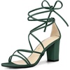 image:imageAllegra K Womens Strappy Lace Up Chunky Heeled Dark Green Heels Sandals 11 m US