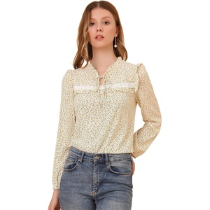 image:imageAllegra K Womens Floral Top Ruffle Tie Neck Chiffon Blouse