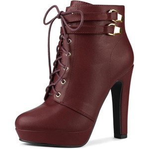 image:imageAllegra K Womens Lace Up Ankle Boots Block Heel  PlatformRound Toe Side Zipper Heel 4 89 Inches Party Halloween days Christmas Days Dating EveningBurgundy