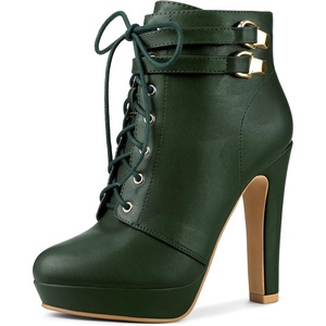 image:imageAllegra K Womens Lace Up Ankle Boots Block Heel  PlatformRound Toe Side Zipper Heel 4 89 Inches Party Halloween days Christmas Days Dating EveningDark Green
