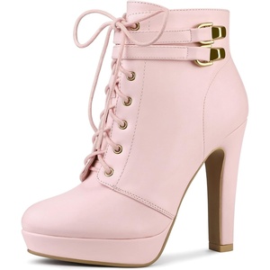 image:imageAllegra K Womens Lace Up Ankle Boots Block Heel  PlatformRound Toe Side Zipper Heel 4 89 Inches Party Halloween days Christmas Days Dating EveningPink
