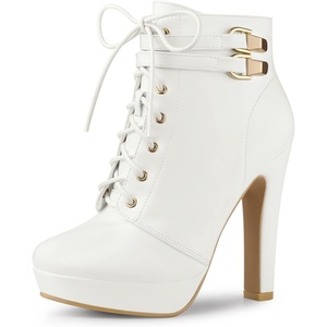 image:imageAllegra K Womens Lace Up Ankle Boots Block Heel  PlatformRound Toe Side Zipper Heel 4 89 Inches Party Halloween days Christmas Days Dating EveningWhite