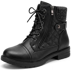 image:imageAllegra K Womens Laceup Ankle Boots Side Zipper Buckle Block Heel Combat BootsBlack