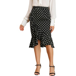 image:imageAllegra K Womens Midi High Waist Polka Dots Ruffle Asymmetrical Skirt