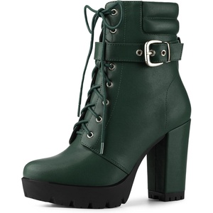 image:imageAllegra K Womens Platform Ankle Boots Lace Up Block Heels Combat Boots  Lace Up Buckle Zipper Heel 3 78 Inches Party Halloween days Christmas Days Dating EveningDark Green
