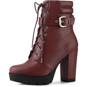 image:imageAllegra K Womens Platform Ankle Boots Lace Up Block Heels Combat Boots  Lace Up Buckle Zipper Heel 3 78 Inches Party Halloween days Christmas Days Dating EveningBurgundy