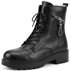 image:imageAllegra K Womens Side Zipper Ankle Boots Laceup Chunky Heels Combat BootsBlackfur Lining