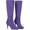 image:imageAllegra K Womens Buckle Pointed Toe Stiletto Heel Knee High BootsPurple