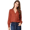 image:imageAllegra K Womens Valentine Top 1950s Vintage Long Sleeve Printed Button Down TopsBrown Red