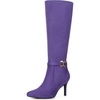 image:imageAllegra K Womens Buckle Pointed Toe Stiletto Heel Knee High BootsPurple