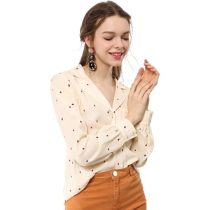 image:imageAllegra K Womens Valentine Top 1950s Vintage Long Sleeve Printed Button Down TopsBeige Heart