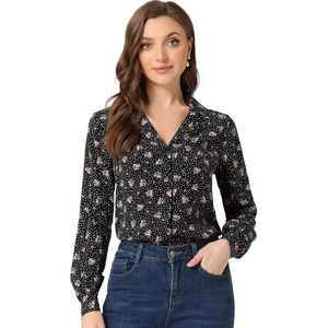 image:imageAllegra K Womens Valentine Top 1950s Vintage Long Sleeve Printed Button Down TopsBlack Floral