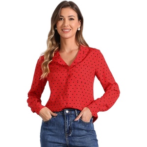 image:imageAllegra K Womens Valentine Top 1950s Vintage Long Sleeve Printed Button Down TopsDark Red Heart