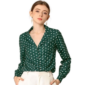 image:imageAllegra K Womens Valentine Top 1950s Vintage Long Sleeve Printed Button Down TopsGreen Dot