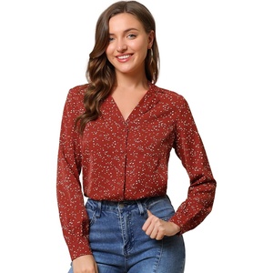image:imageAllegra K Womens Valentine Top 1950s Vintage Long Sleeve Printed Button Down TopsRed Dot