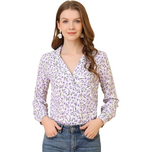 image:imageAllegra K Womens Valentine Top 1950s Vintage Long Sleeve Printed Button Down TopsWhite Floral