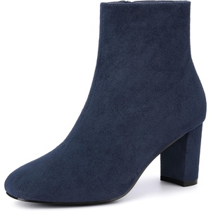 image:imageAllegra K Womens Chunky Heels Zipper Ankle Boots  Round Toe Wide Calf Heel 3 Inches Party Halloween days Christmas Days Dating EveningNavy Blue