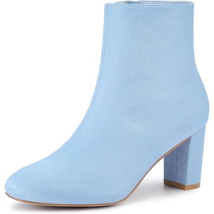 image:imageAllegra K Womens Chunky Heels Zipper Ankle Boots  Round Toe Wide Calf Heel 3 Inches Party Halloween days Christmas Days Dating EveningSky Blue