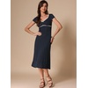 image:imageAllegra K Womens Vintage Retro Midi Polka Dot Dress  VNeck Cap Sleeve Contrast Trim 1950s Style ALine Summer OutfitsDark Blue