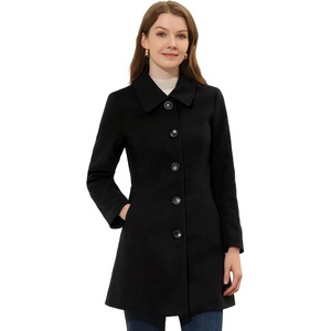 image:imageAllegra K Womens Single Breasted Pea Coats Peter Pan Collar Warm Winter Outwear Casual Work Office OvercoatBlack