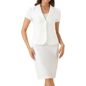 image:imageAllegra K Womens Suits 2 Piece Skirt Set Business Professional Outfits Short Sleeve Blazer Pencil Skirt SuitCream White
