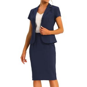 image:imageAllegra K Womens Suits 2 Piece Skirt Set Business Professional Outfits Short Sleeve Blazer Pencil Skirt SuitDark Blue