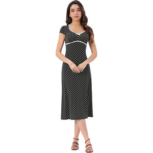 image:imageAllegra K Womens Vintage Retro Midi Polka Dot Dress  VNeck Cap Sleeve Contrast Trim 1950s Style ALine Summer OutfitsBlack