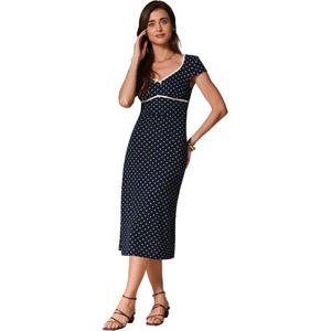 image:imageAllegra K Womens Vintage Retro Midi Polka Dot Dress  VNeck Cap Sleeve Contrast Trim 1950s Style ALine Summer OutfitsDark Blue