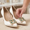 image:imageAllegra K 2 PCS Womens Square Rhinestones Shoe Clips Pearls Removable Buckles Shoe Decorations for GiftsGreenSquare